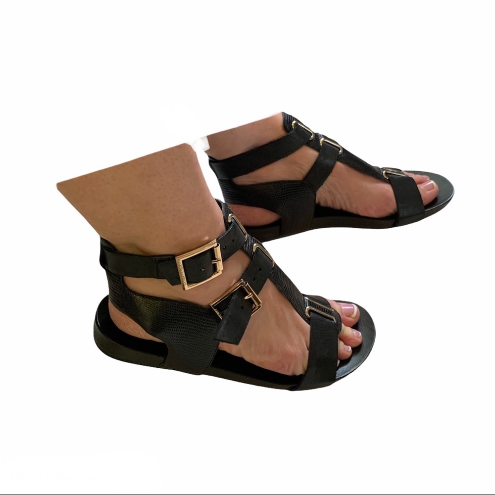 HP {Vince Camuto} Black Lizard Sandal Gold Hardware 8